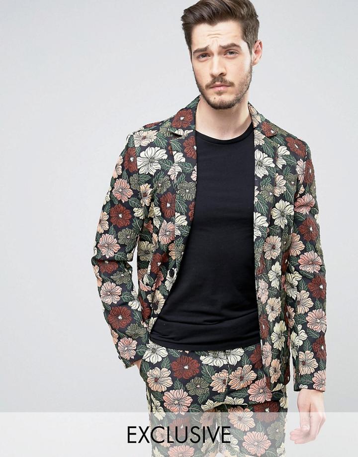 Reclaimed Vintage Inspired Blazer In Floral Print - Black
