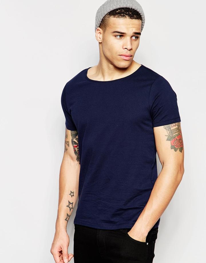 Asos T-shirt With Boat Neck In Navy - Navy