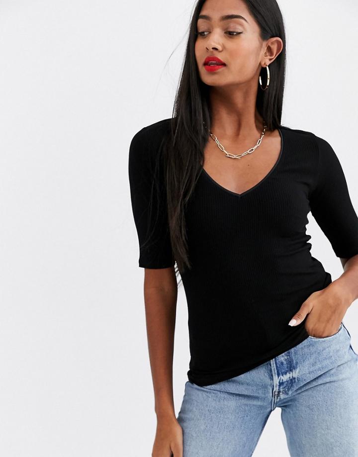Stradivarius V Neck T -shirt In Black
