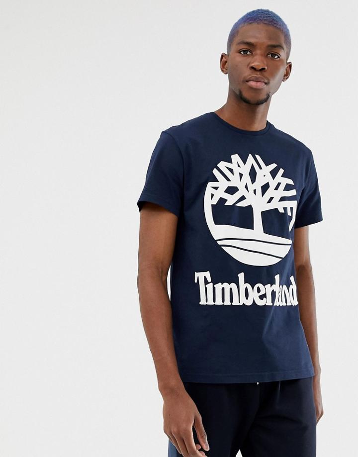 Timberland Large Stacked Logo T-shirt Slim Fit In Navy - Navy