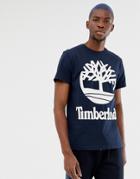 Timberland Large Stacked Logo T-shirt Slim Fit In Navy - Navy