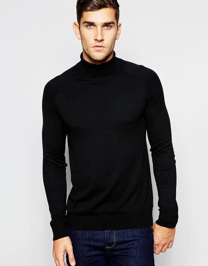 Selected Homme Silk Mix Roll Neck Sweater - Black