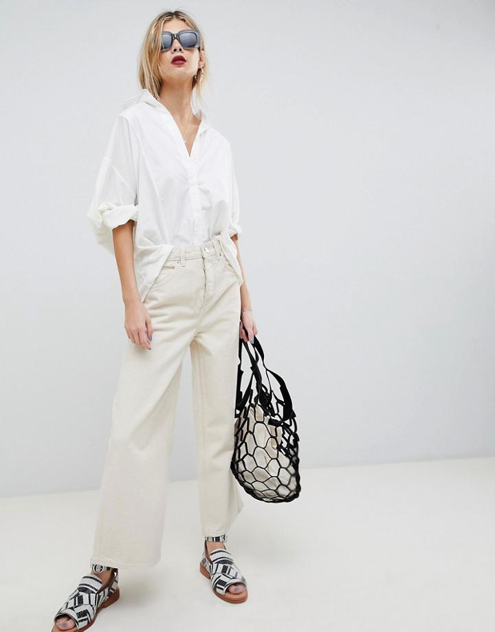Asos Design Premium Wide Leg Jeans In Bone White - White