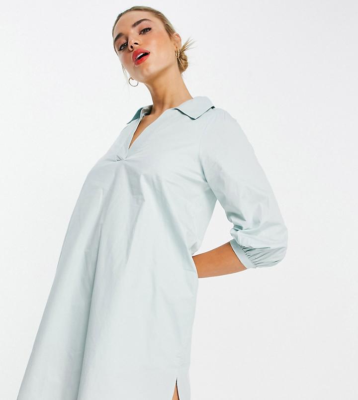 Annorlunda Heavy Weight Shirt Dress With Balloon Sleeves-blues