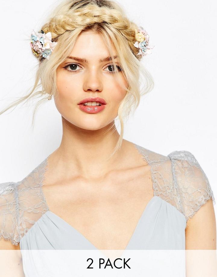 Asos Wedding Pack Of 2 Posy Hair Clips - Pink