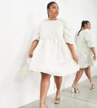 Asos Edition Curve Textured Mini Dress With Ruffle Detail In Ivory-white