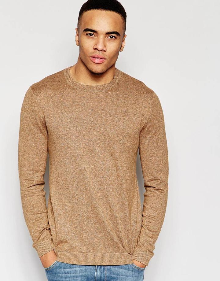 Asos Crew Neck Jumper In Mustard Twist Cotton - Mustard Twist