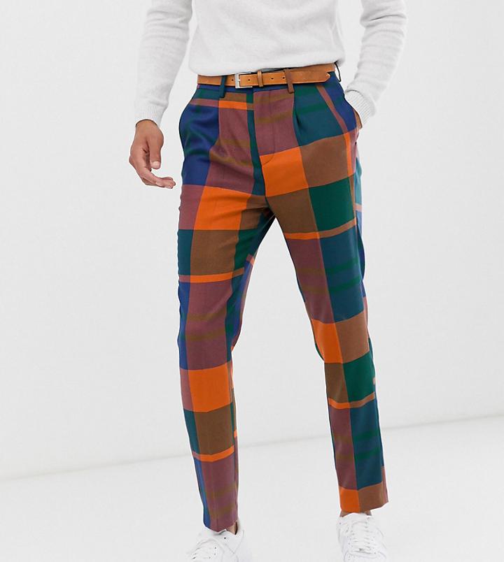 Asos Design Tall Tapered Crop Smart Pants In Oversized Check In Blue