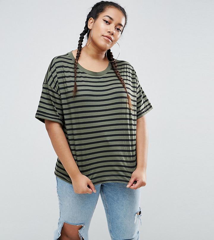 Asos Curve Stripe T-shirt With Roll Sleeve - Multi