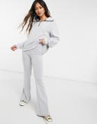 Asos Design Brushback Rib Shawl Collar Tracksuit And Flare Pants In Gray-grey