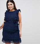 Lovedrobe Allover Lace Pencil Dress With Fluted Hem - Navy