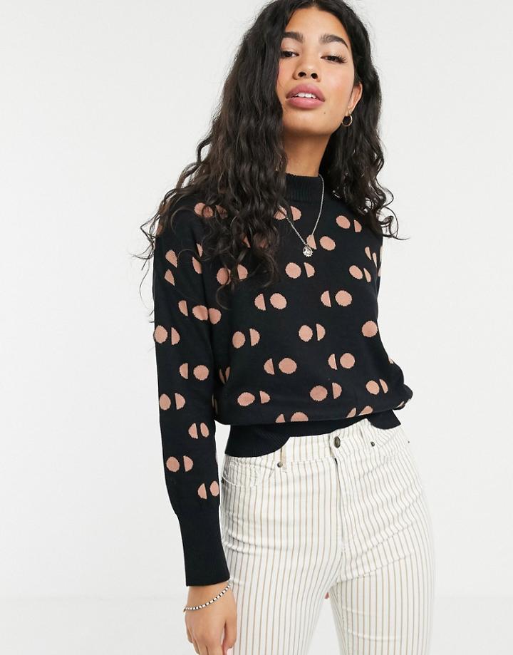 People Tree High Neck Sweater In Polka Dot - Black