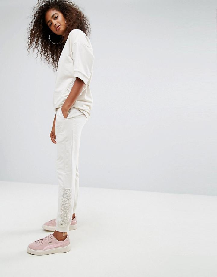Puma Velvet Rope Lace Up Sweat Pants - Cream