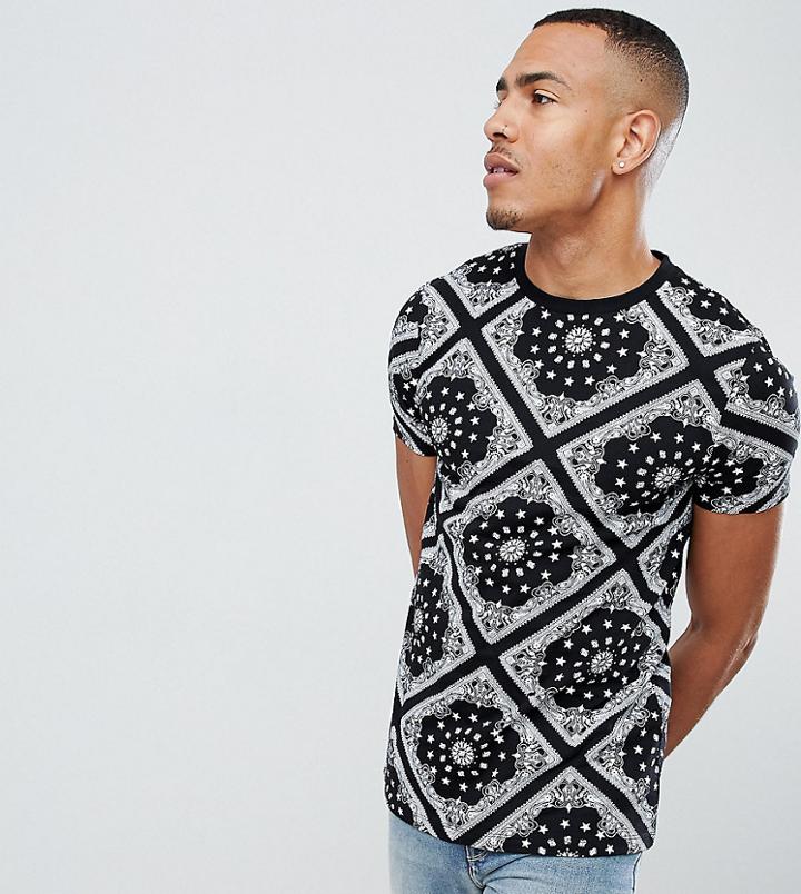 Asos Design Tall T-shirt With All Over Bandana Print - Black