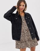 Brave Soul Fielding Longline Denim Jacket In Black Wash