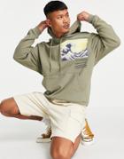 Asos Design Oversized Hoodie With Great Wave Of Kanagawa Print In Teal-green