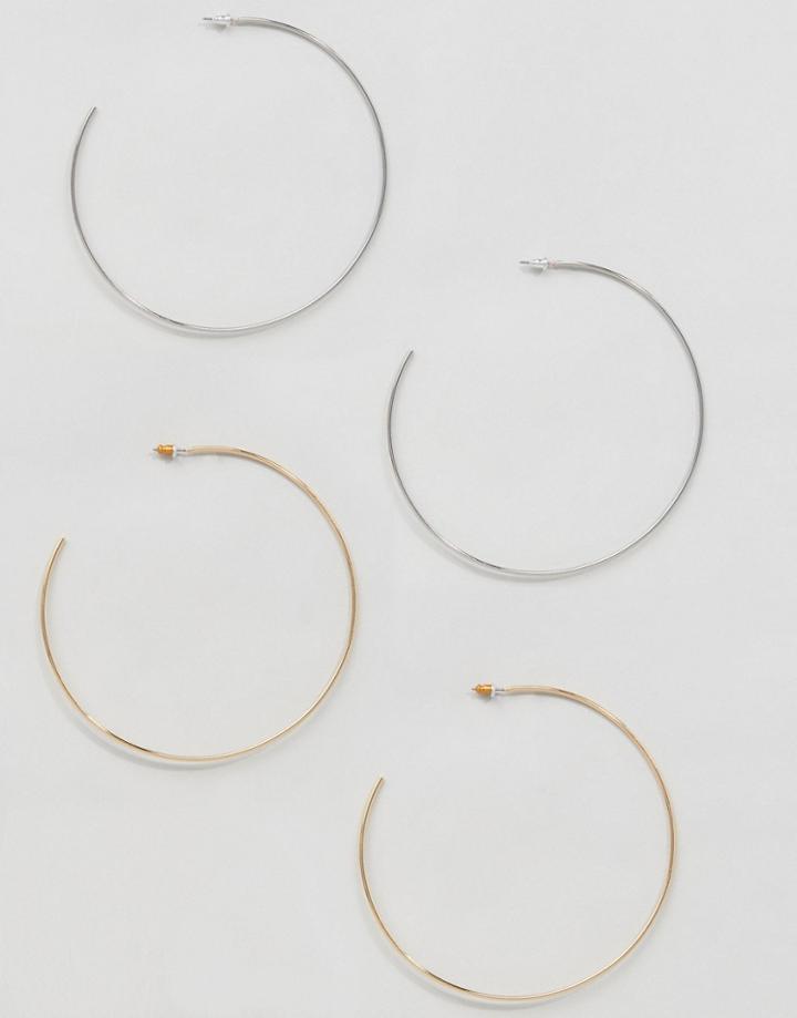 Asos Pack Of 2 90mm Hoop Earrings - Multi