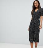 Influence Tall Shirred Sleeve Polka Dot Midi Dress-black