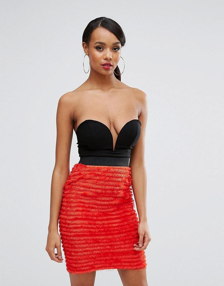 Rare Sweetheart Mini Dress With All Over Fringe Skirt-multi