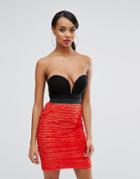 Rare Sweetheart Mini Dress With All Over Fringe Skirt-multi