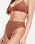 Asos Design Mix And Match High Leg High Waist Bikini Bottom In Rust Glitter-copper