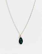 Monki Necklace With Green Stone Pendant In Gold - Gold