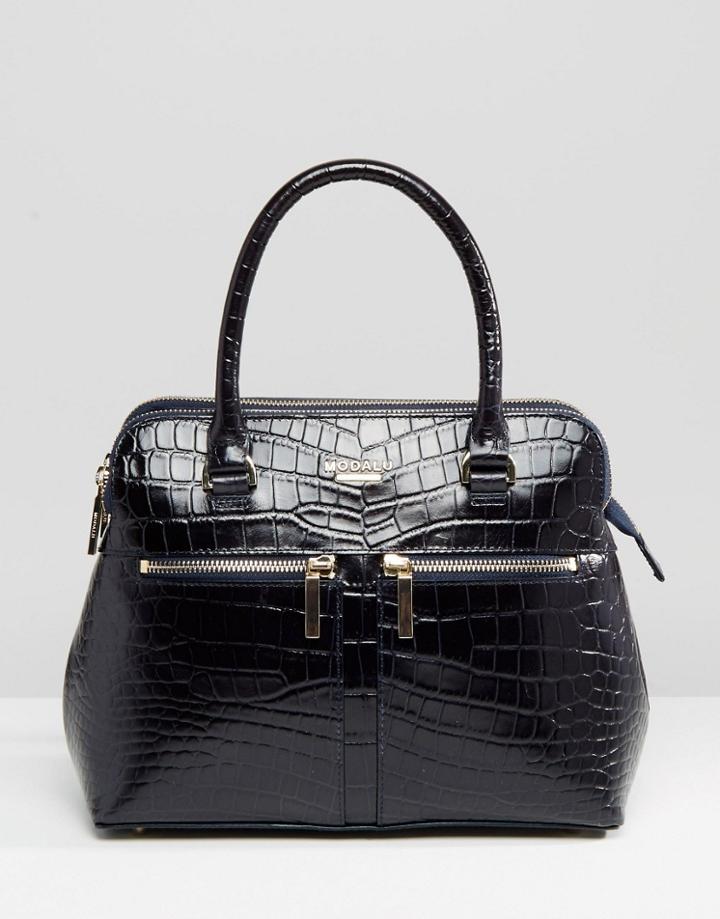 Modalu Leather Mock Croc Mix Pippa Tote Bag - Navy