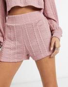 Bershka Cable Style Jersey Shorts Set In Rose-pink