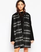 Minimum Checked Coat With Contrast Sleeves - 992 Asphalt