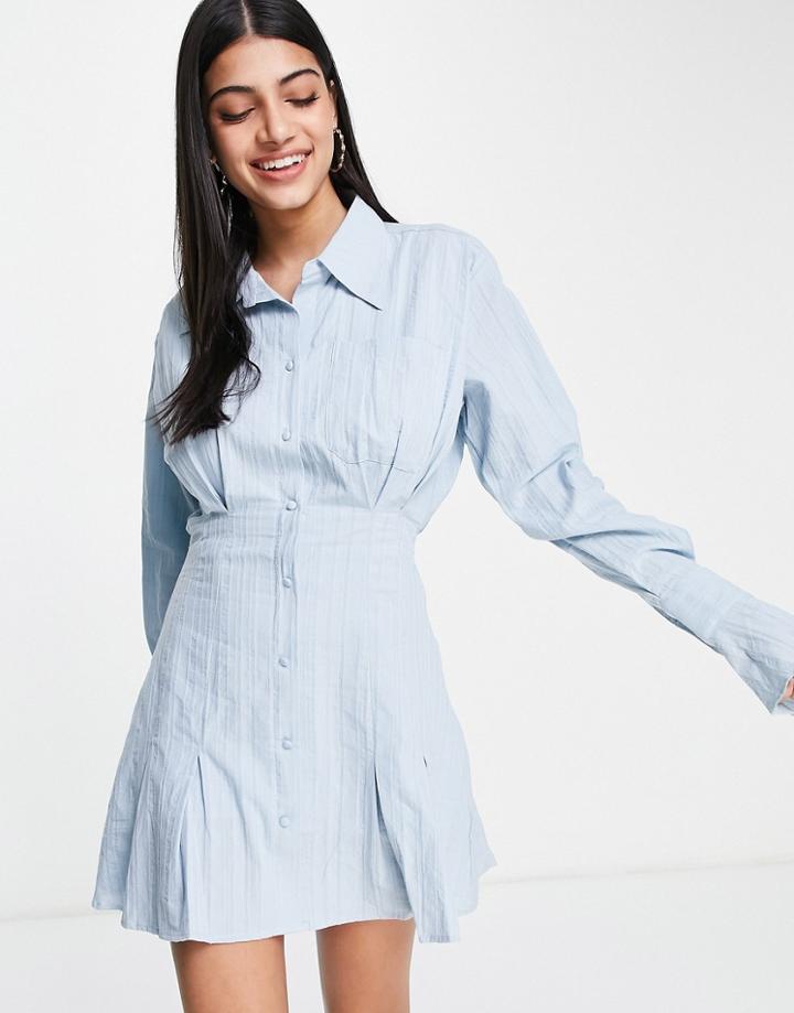 Urban Revivo Shirt Mini Dress In Blue-blues