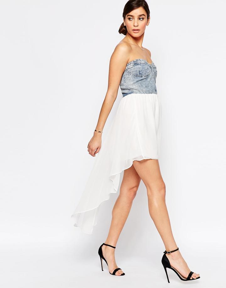 Pussycat London Dress With Denim Top - White