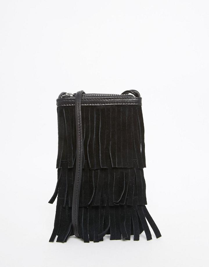 Asos Suede Festival Purse Bag With Fringing - Black