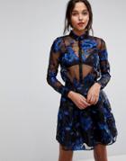 Y.a.s Floral Embroidered Sheer Blouse - Black