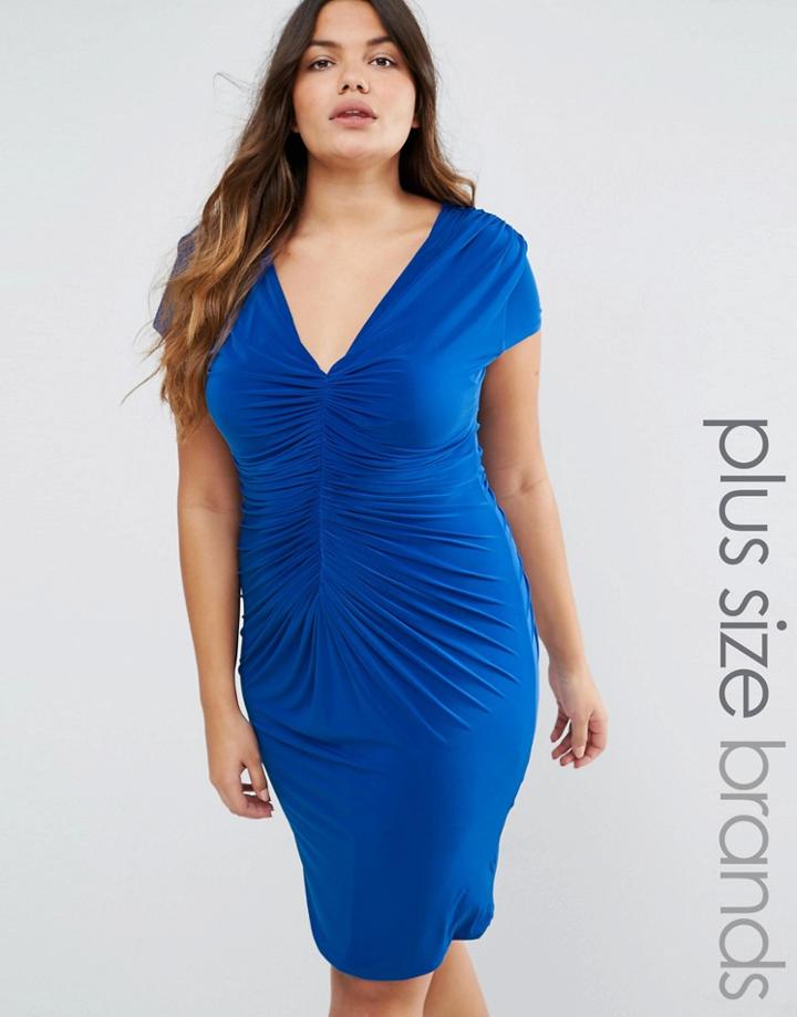 Goddiva Plus Dress With Ruched Detail - Blue