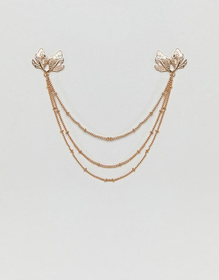 Asos Design Leaf Collar Tips In Gold - Gold