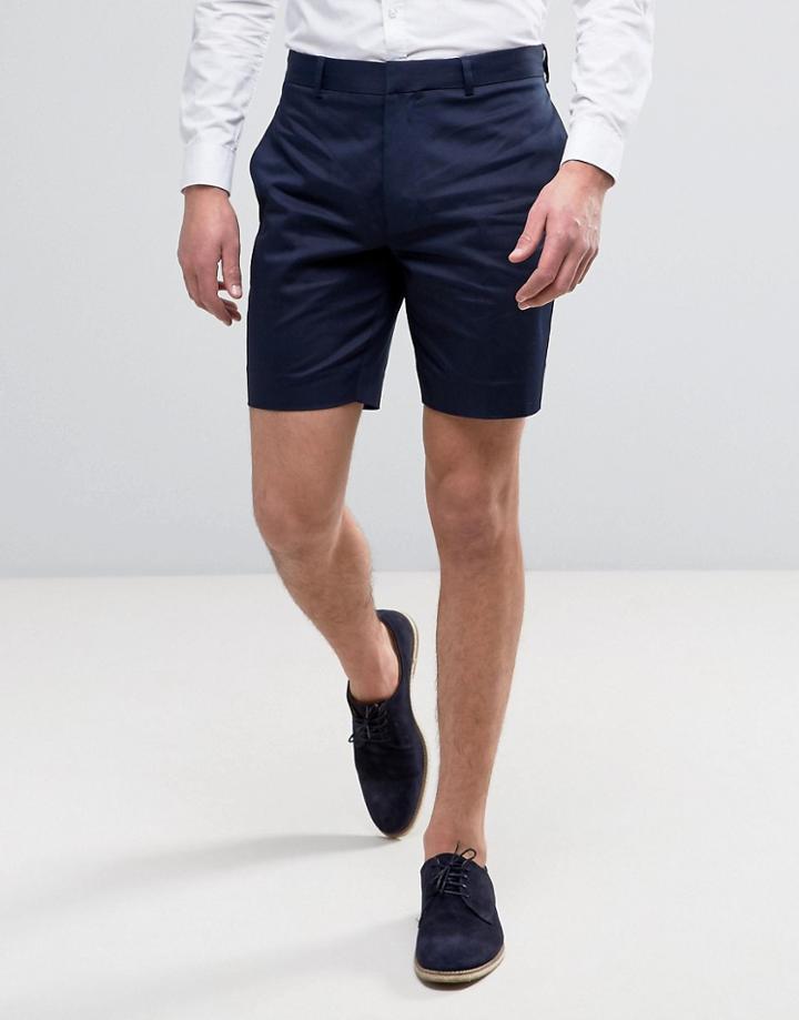 Asos Tailored Skinny Chino Shorts In Navy - Navy