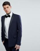 Asos Skinny Tuxedo Suit Jacket In Navy With Black Satin Lapel