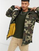 Jack & Jones Premium Jacket With Faux-fur Hood In Camo-green