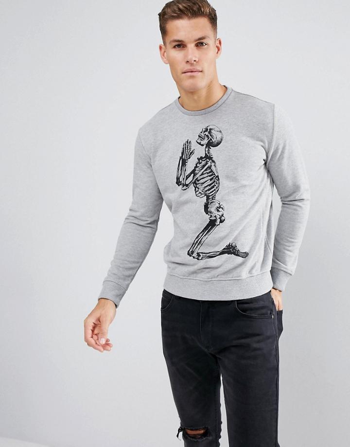 Religion Praying Skeleton Sweatshirt - Gray