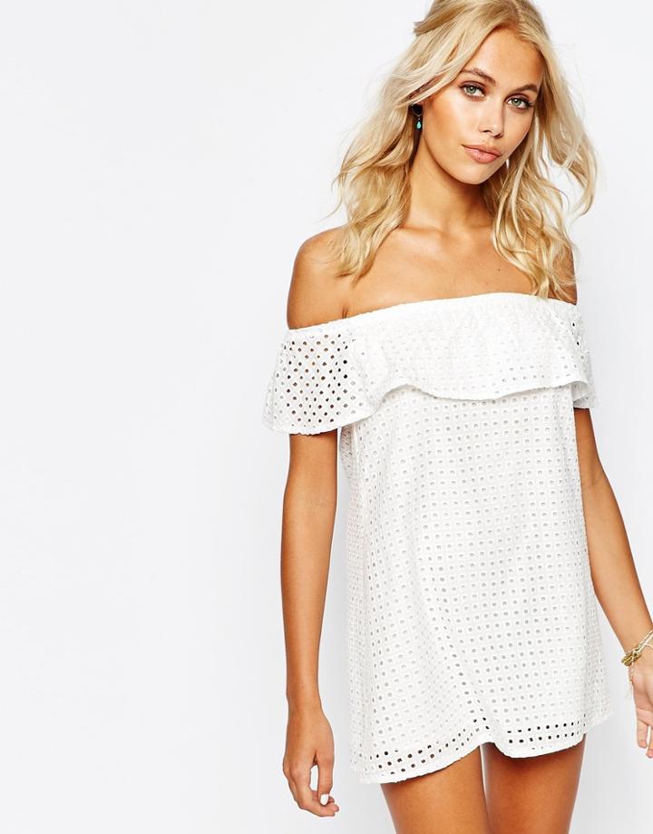 Fashion Union Crop Layer Off Shoulder Dress - White