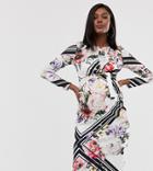 True Violet Maternity Exclusive Scuba Midi Dress With Knot Front In Floral Geo Print - Multi