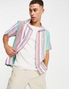 Polo Ralph Lauren Short Sleeve Stripe Oxford Shirt Open Collar Classic Oversized Fit In Multi