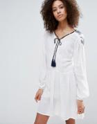 Vero Moda Long Sleeve Skater Dress With Tassel Detail - White