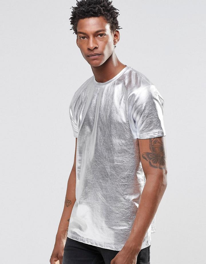 Asos T-shirt In Metallic Silver - Gray