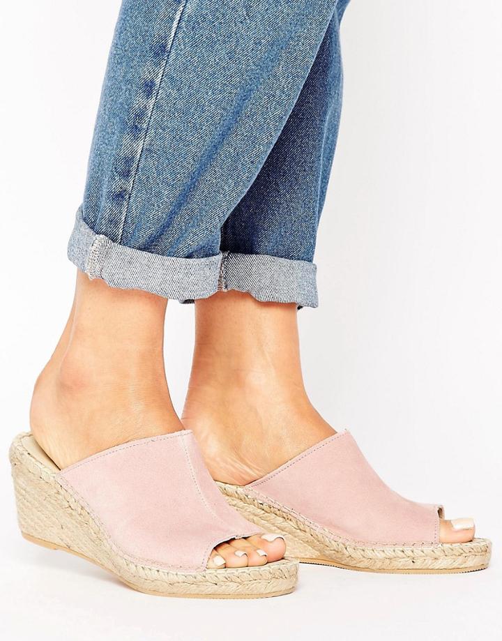 Park Lane Suede Mule Espadrille Heel Sandal - Pink