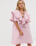 Sister Jane Mini Smock Dress With Ruffle Bib Layer-pink