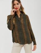 & Other Stories Snake Print Shirt In Tan-multi