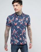 Pretty Green Kirby Polo All Over Print Tipped In Blue - Blue