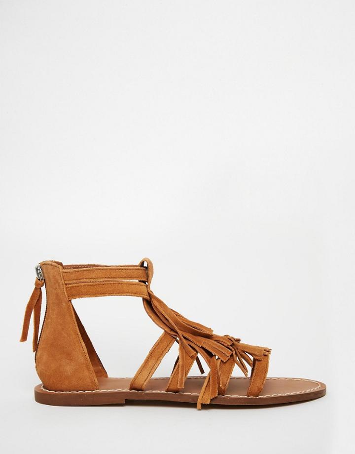 Mango Fringe Suede Sandles - Tan