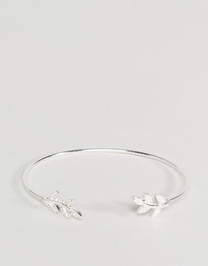Asos Dainty Leaf Open Cuff Bracelet - Silver